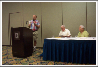 Business Meeting:  Pat Waters, Bob Thompson, & Irv Solotoff (reunion host)