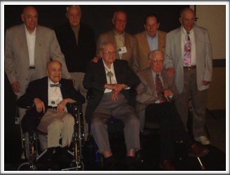 2010 Dallas Reunion
Standing l-r: Sid Thal, Ray Klinkenborg, George Rosenthal, Bob O’Neill, George Myron.  Seated l-r:  “Doc” DiFrancesco, Herm Littman, Bob Thompson