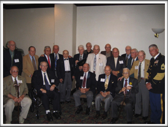 2008 Washington D.C. Reunion
Seated l-r:  O. L. Bradford, B. Corbin, E. Graf, B. Sharpe, N. Rahal.  Standing l-r:  J. Betts, B. O’Neill, J. Kanaya, G. Rosenthal, V. DiFrancesco, B. Warthen R. Klinkenborg, G. Myron, S. Thal, B. Nunnally, E. Rinehart, J. Seringer, J. Creech, MSG Boughner (Freedom Team Salute)