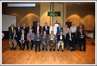 2007 Tulsa Reunion
Seated l-r:  E. Graf, J. Barrett, B. Thompson, C. Heisler, O. L. Bradford, G. Rosenthal, V. DiFrancesco, R. Corbin, H. Littman.  Standing l-r:  W. Warthen, J. Kanaya, D. Graul, B. Bolling, J. Hill, C. Jones, G. Myron, B. Moorhead, B. O’Neill, D. Walker, M. Gonzales (Speaker)