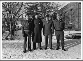 Photo taken 1/1944.  Please help us identify these men.  
l-r:  2nd from left Seymour Bolten