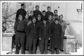 First American officers assigned to Oflag 64 
in June 1943 
Front l-r: Lts. Gaither Perry, Jr., John Creech, Sid Waldman, Edwin O. Ward;  2nd Row l-r:  William Burghardt, Edward Spicher, Anthony Cipriani, James Bancker;  3rd Row l-r:  Robert Bonomi, Carl Burrows, Frank Tripp;  4th Row l-r: William Guest, Robert Oshlo, Robert Aschim