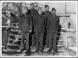 Photo taken 1/1944.
Please help us identify these men.
front row l-r:  Charles L. Jones far left,
back row l-r:  Seymour Bolten far right